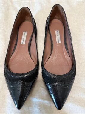 Tabitha Simmons Black Patent Pointed-Toe Flats